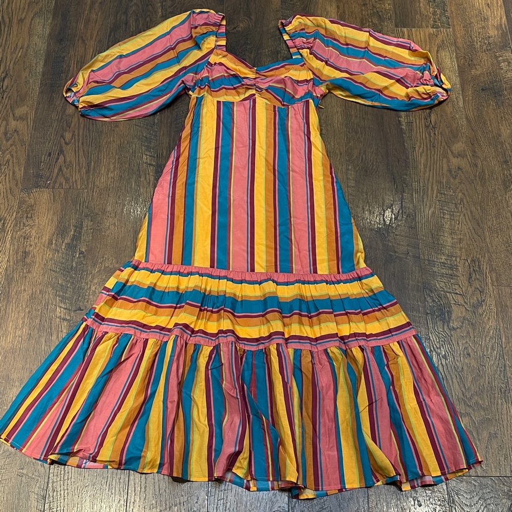 Farm Rio For Anthropologie Rainbow Striped Midi Dress